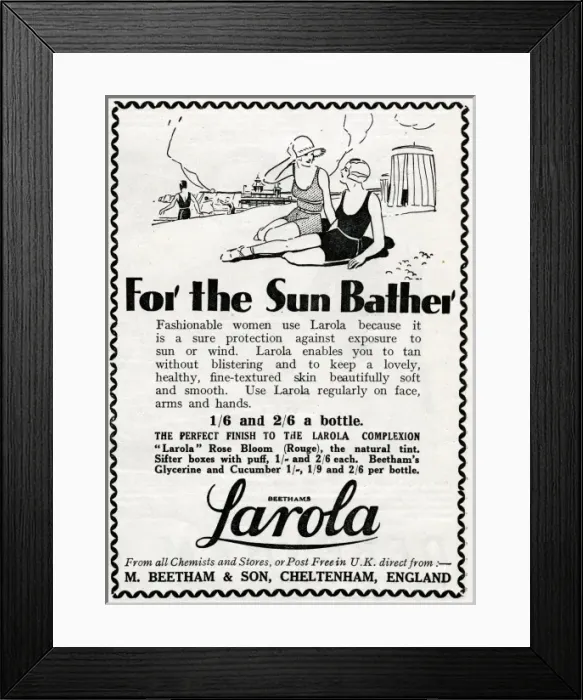 Framed Print : Advert for Beetham Larola skin care protection 1931