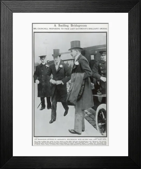Framed Print : Winston Churchill arriving for his wedding Framed Print : Winston Churchill arriving for his wedding
