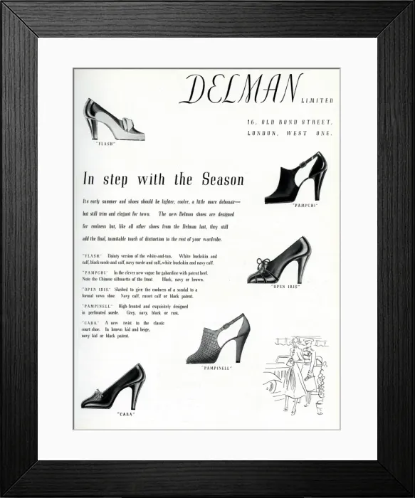 Framed Print : Advert for Delman shoes 1937