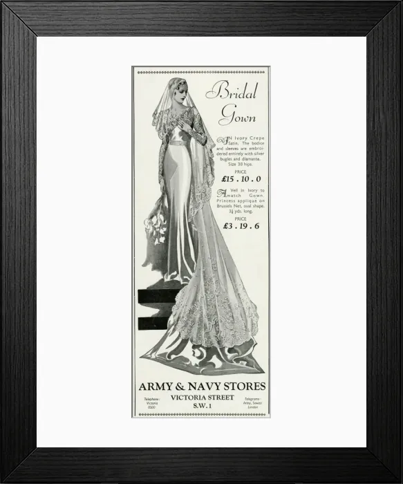 Framed Print : Advert for Army & Navy bridal gown 1934 Framed Print : Advert for Army & Navy bridal gown 1934