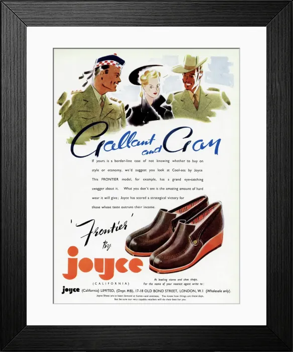 Framed Print : Advert for Frontier by Joyce California shoes 1941