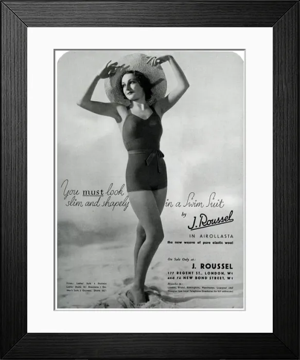 Framed Print : Advert for J. Roussel swim suits for women 1936 Framed Print : Advert for J. Roussel swim suits for women 1936