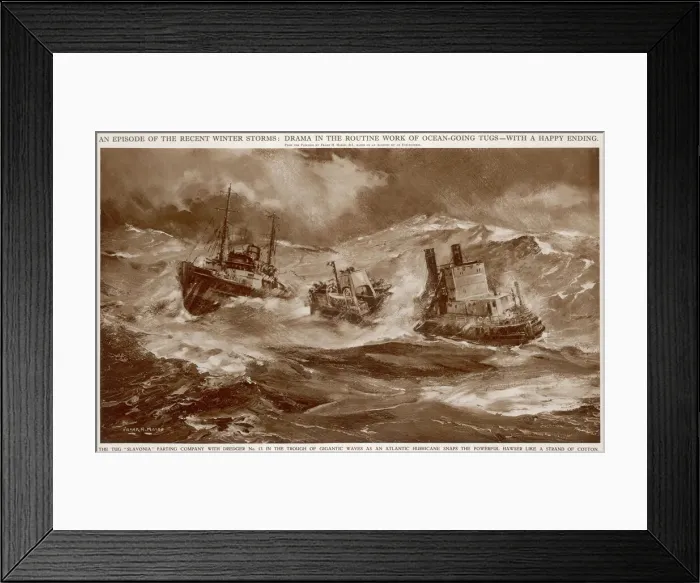 Framed Print : The tug Slavonia parting company with Dredger 13 Framed Print : The tug Slavonia parting company with Dredger 13