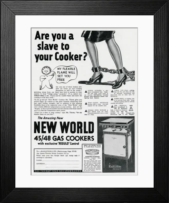 Framed Print : Advert for the Radiation New World Gas Cooker 1938