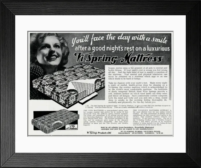 Framed Print : Advert for Vi-spring Mattress 1938 Framed Print : Advert for Vi-spring Mattress 1938