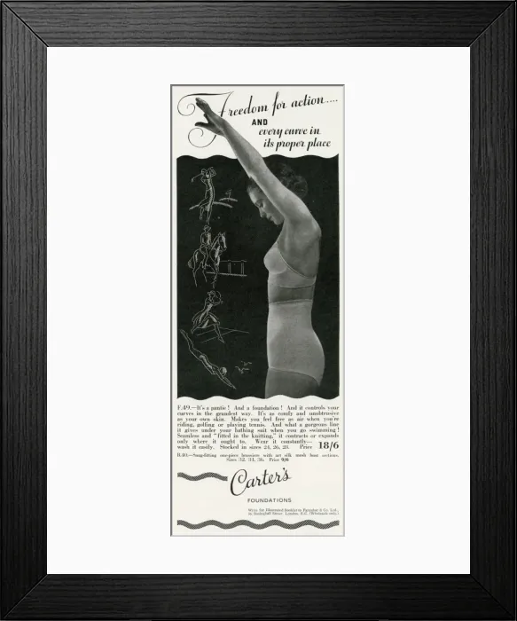 Framed Print : Advert for Carters womens sports underwear 1934 Framed Print : Advert for Carters womens sports underwear 1934