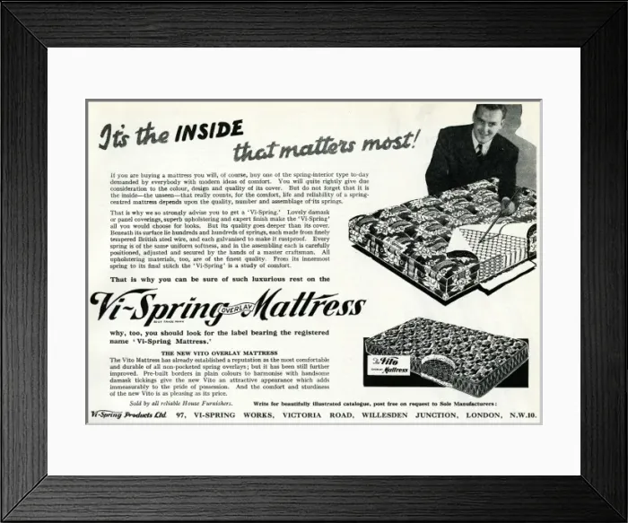 Framed Print : Advert for Vi-spring Mattress 1938 Framed Print : Advert for Vi-spring Mattress 1938