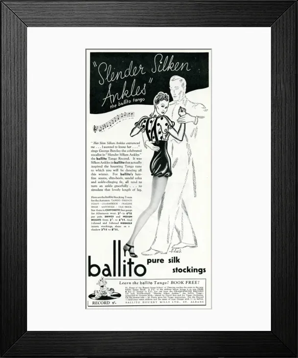 Framed Print : Advert for Ballito pure silk stockings 1938 Framed Print : Advert for Ballito pure silk stockings 1938