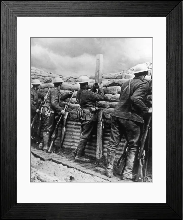 Framed Print : Canadian troops wearing steel helmets
