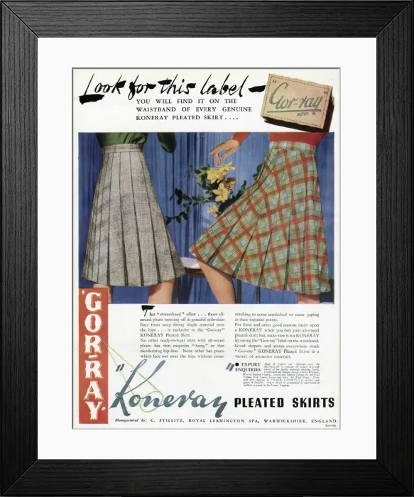 Framed Print : Advert for Gor-ray Koneray pleated skirts 1942 Framed Print : Advert for Gor-ray Koneray pleated skirts 1942