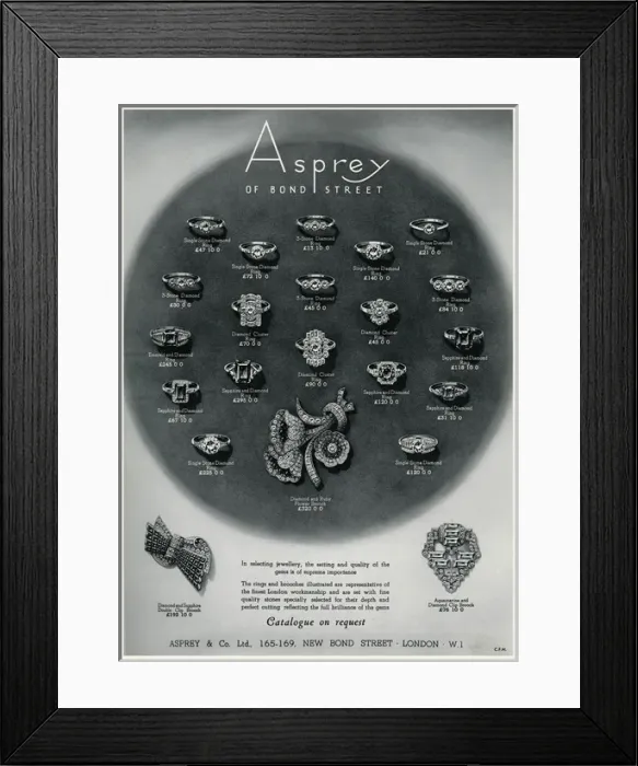 Framed Print : Advert for Asprey rings 1938 Framed Print : Advert for Asprey rings 1938