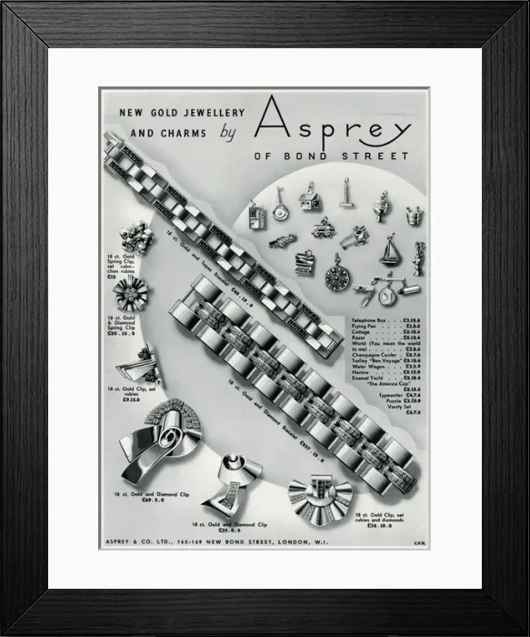 Framed Print : Advert for Asprey gold charms 1938 Framed Print : Advert for Asprey gold charms 1938