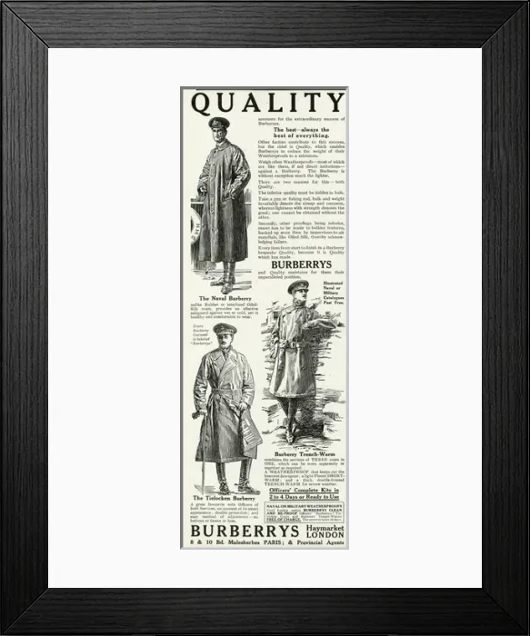 Framed Print : Advert for Burberrys WWI service coats 1916 Framed Print : Advert for Burberrys WWI service coats 1916
