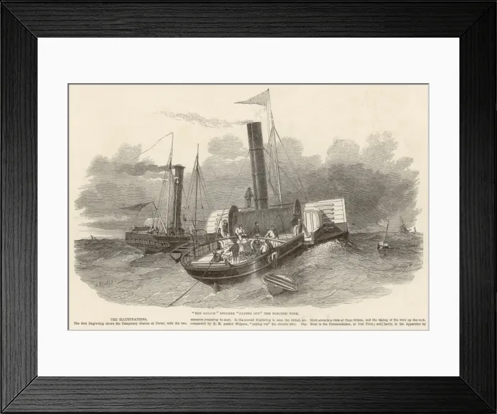 Framed Print : The Goliah steamer paying out the electric wire Framed Print : The Goliah steamer paying out the electric wire