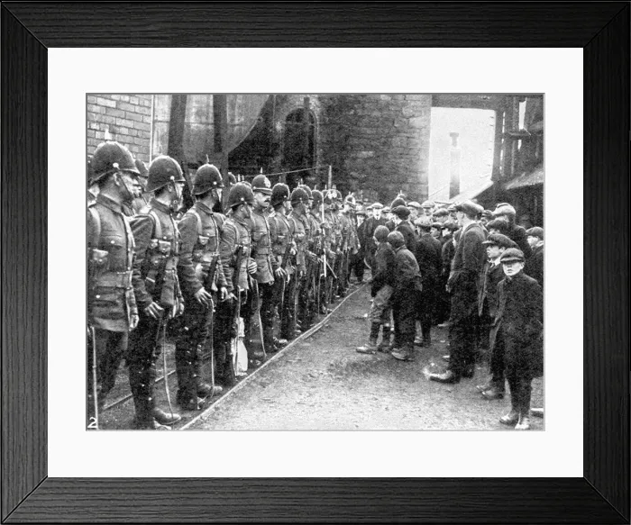 Framed Print : Soldiers at Brynkinalt Colliery, 1912 Framed Print : Soldiers at Brynkinalt Colliery, 1912
