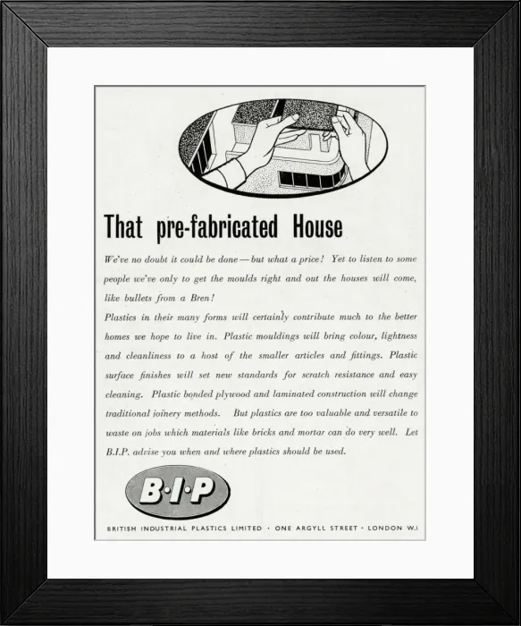 Framed Print : Advert for British Industrial Plastic Limited 1943 Framed Print : Advert for British Industrial Plastic Limited 1943