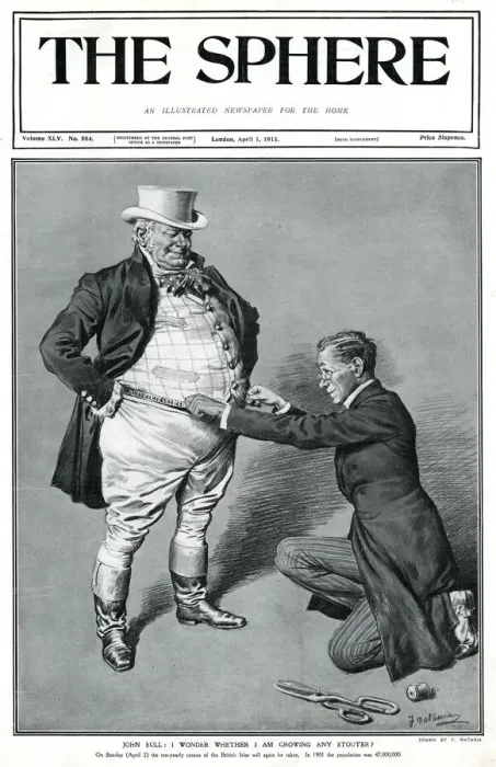 Framed Print : 1911 Census - John Bull being measured Framed Print : 1911 Census - John Bull being measured