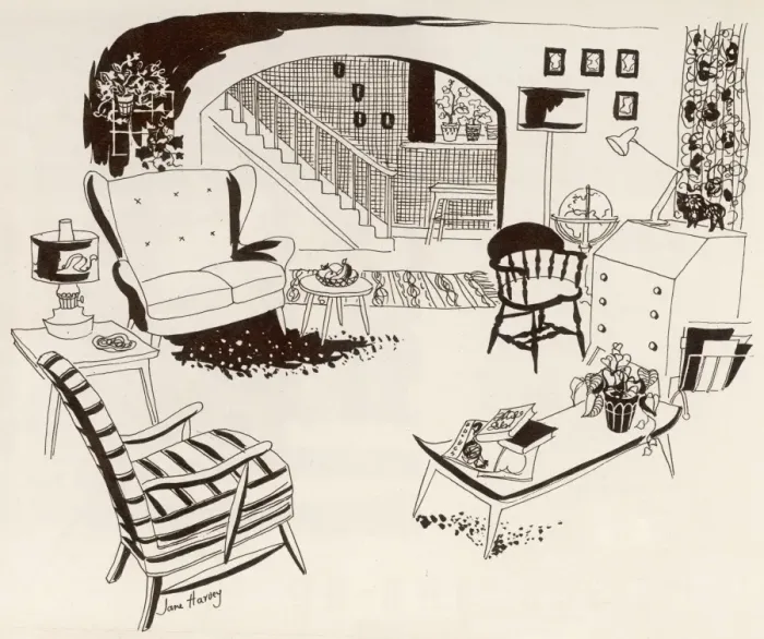 Framed Print : 1950s living room Framed Print : 1950s living room