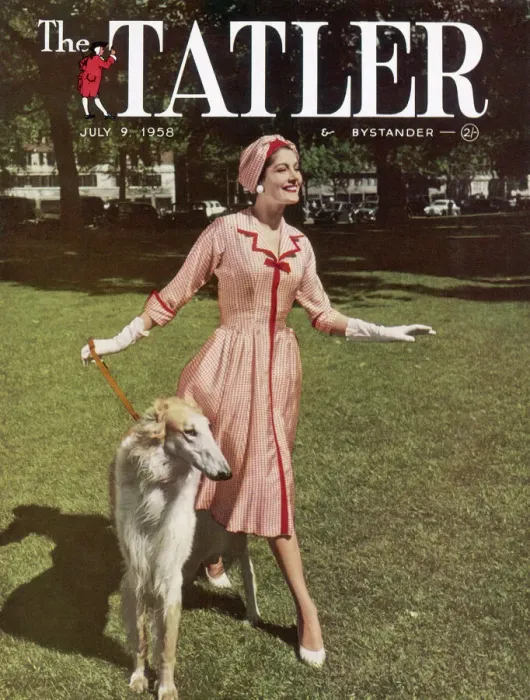 Framed Print : 1958 Tatler cover: fashionable lady in a park Framed Print : 1958 Tatler cover: fashionable lady in a park