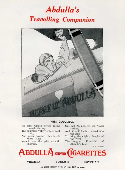 Framed Print : Abdulla cigarette advertisement featuring woman aviator Framed Print : Abdulla cigarette advertisement featuring woman aviator