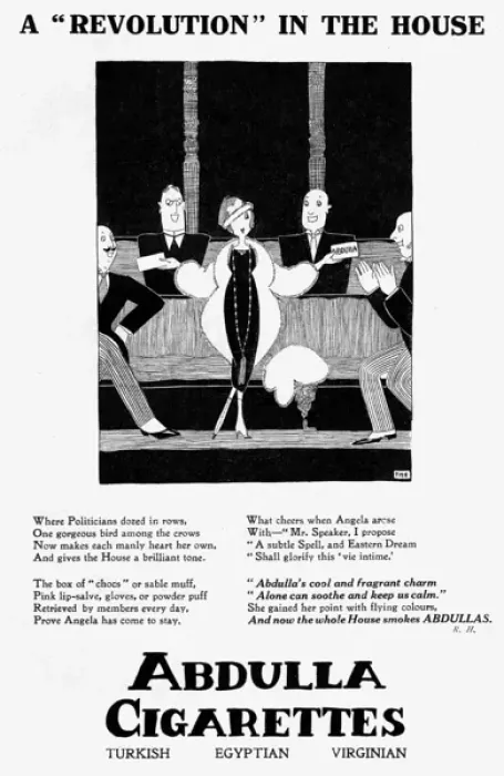 Framed Print : Abdulla Cigarettes advert featuring female M. P. 1919 Framed Print : Abdulla Cigarettes advert featuring female M. P. 1919