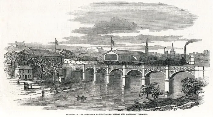 Framed Print : Aberdeen Railway-Dee Bridge and Aberdeen terminus 1850 Framed Print : Aberdeen Railway-Dee Bridge and Aberdeen terminus 1850