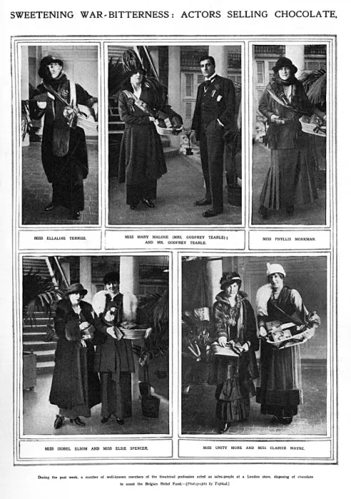 Framed Print : Actors selling chocolate for charity, WW1 Framed Print : Actors selling chocolate for charity, WW1