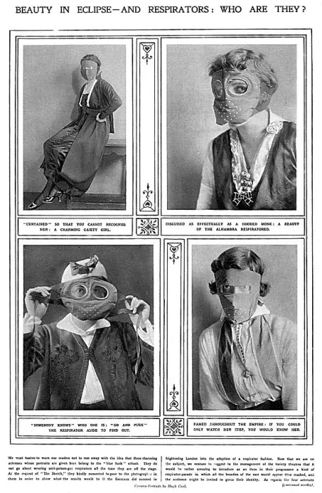 Framed Print : Actresses posing in gas masks, WW1 Framed Print : Actresses posing in gas masks, WW1