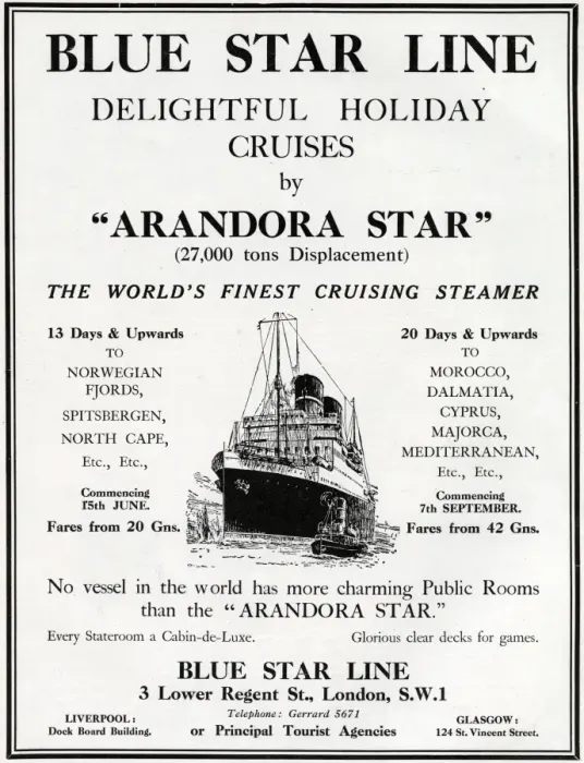 Framed Print : Advertisement for the Arandora Star cruise ship Framed Print : Advertisement for the Arandora Star cruise ship
