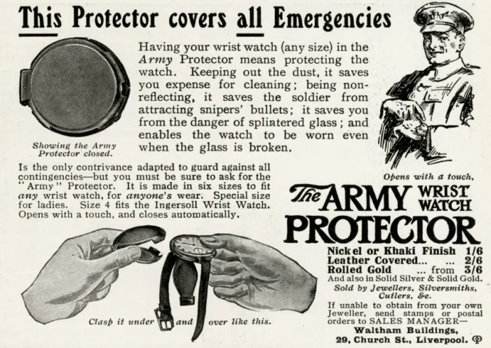 Framed Print : Advert for The Army wrist watch protector 1916 Framed Print : Advert for The Army wrist watch protector 1916