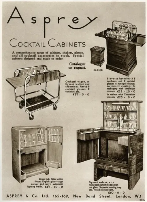 Framed Print : Advert for Asprey cocktail cabinets 1936 Framed Print : Advert for Asprey cocktail cabinets 1936