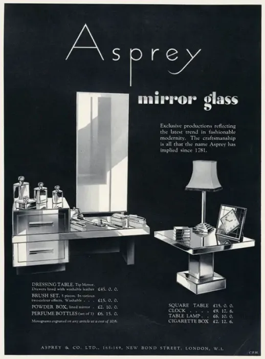 Framed Print : Advert for Asprey mirror glass bedroom furniture 1934 Framed Print : Advert for Asprey mirror glass bedroom furniture 1934