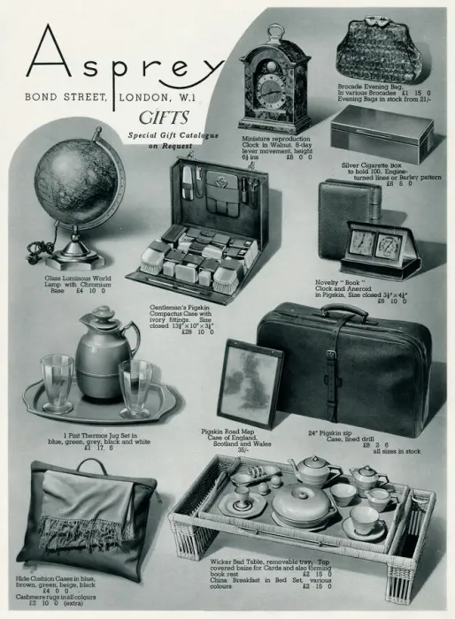 Framed Print : Advert for Asprey selection of household items 1937 Framed Print : Advert for Asprey selection of household items 1937