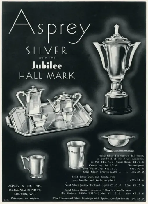 Framed Print : Advert for Asprey silver with Jubilee hall mark 1935 Framed Print : Advert for Asprey silver with Jubilee hall mark 1935