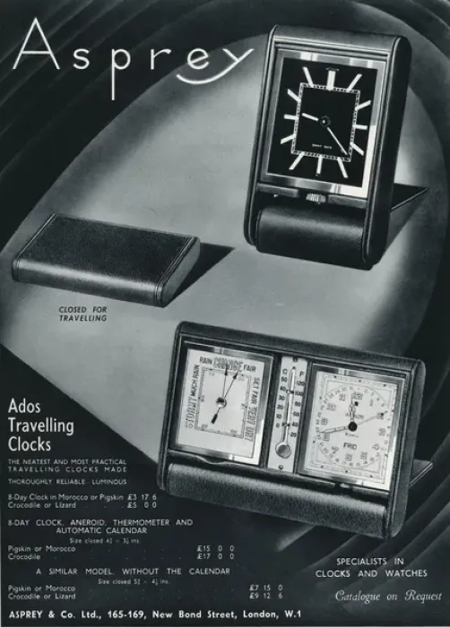 Framed Print : Advert for Asprey travel clocks 1936 Framed Print : Advert for Asprey travel clocks 1936