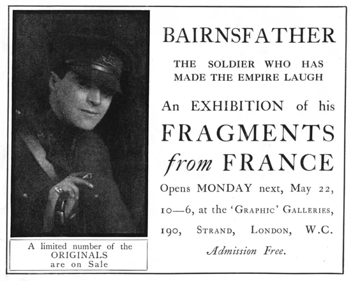 Framed Print : Advert for Bairnsfather Fragments from France exhibition, 19 Framed Print : Advert for Bairnsfather Fragments from France exhibition, 19