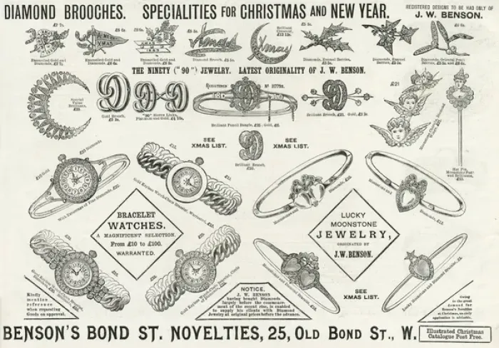 Framed Print : Advert for Bensons Christmas jewellery 1889 Framed Print : Advert for Bensons Christmas jewellery 1889