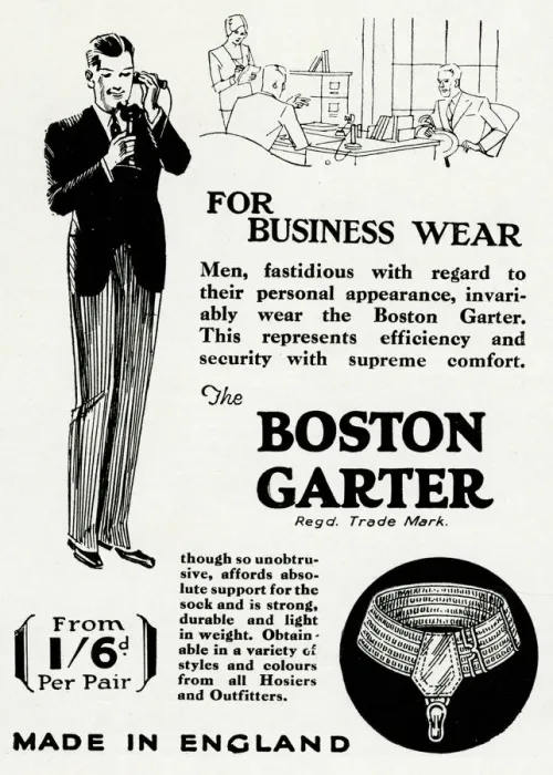 Framed Print : Advert for The Boston mens sock garter 1930 Framed Print : Advert for The Boston mens sock garter 1930
