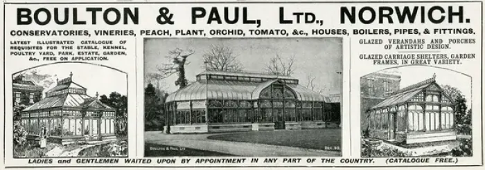 Framed Print : Advert for Boulton & Paul, Ltd, conservatories 1904 Framed Print : Advert for Boulton & Paul, Ltd, conservatories 1904