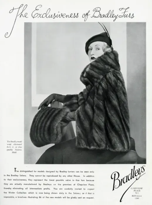 Framed Print : Advert for Bradleys quality mink 1934