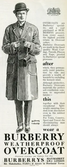 Framed Print : Advert for Burberry waterproof overcoats 1923