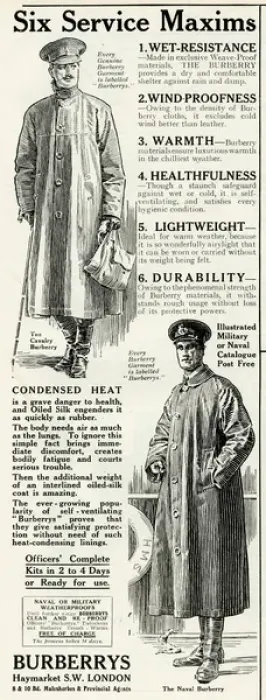 Framed Print : Advert for Burberrys weather proof trench coats 1916 Framed Print : Advert for Burberrys weather proof trench coats 1916