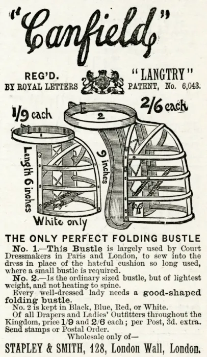 Framed Print : Advert for Canfields folding bustles 1889 Framed Print : Advert for Canfields folding bustles 1889