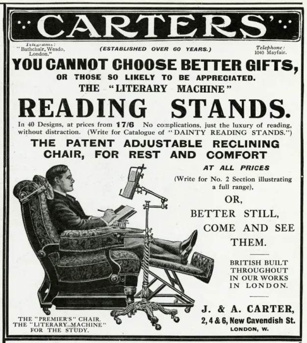 Framed Print : Advert for Carters reading stands 1913 Framed Print : Advert for Carters reading stands 1913