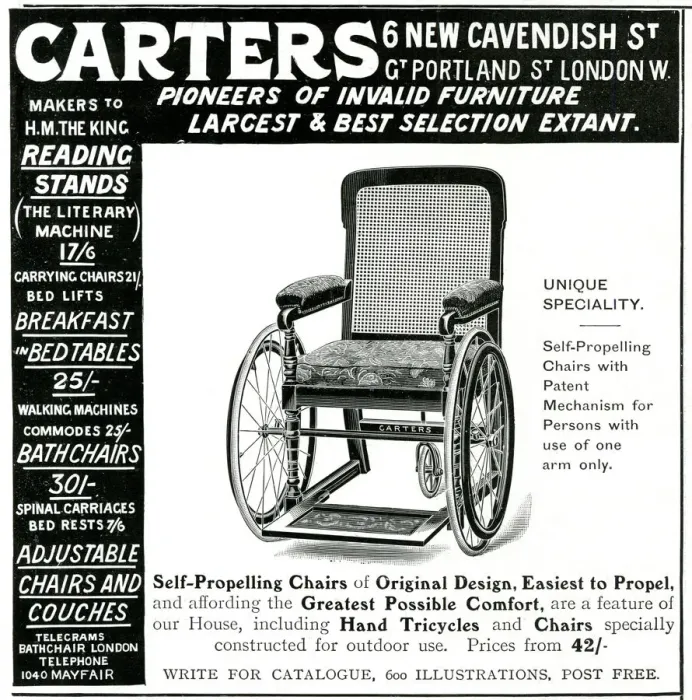 Framed Print : Advert for Carters, self propelling wheelchair 1906 Framed Print : Advert for Carters, self propelling wheelchair 1906
