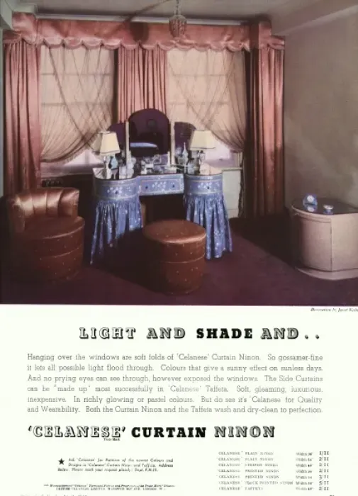 Framed Print : Advert for Celanese curtain ninon 1938 Framed Print : Advert for Celanese curtain ninon 1938