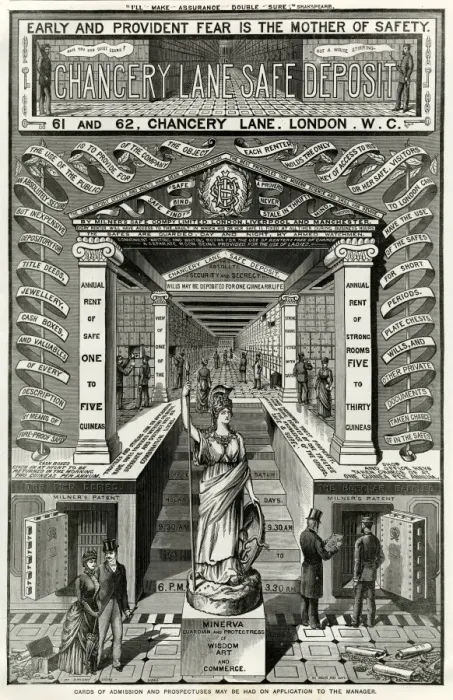 Framed Print : Advert for Chancery Lane safe deposit 1886 Framed Print : Advert for Chancery Lane safe deposit 1886