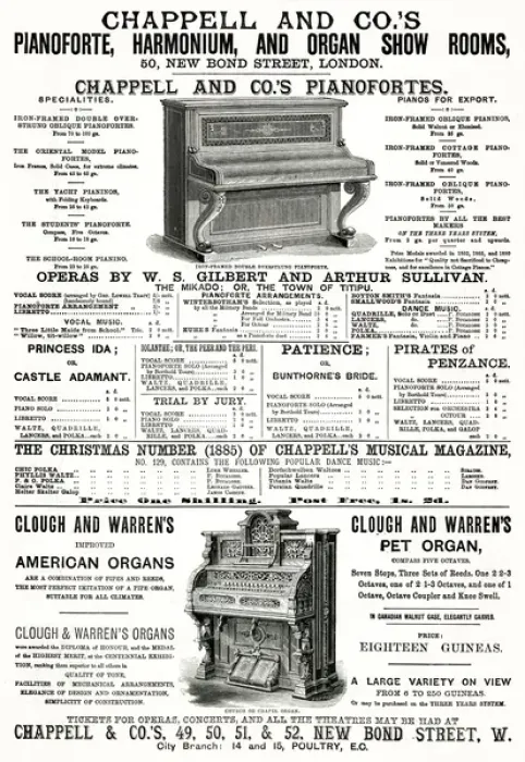 Framed Print : Advert for Chappell & Co. musical instruments 1885 Framed Print : Advert for Chappell & Co. musical instruments 1885