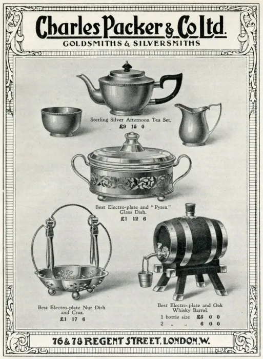 Framed Print : Advert for Charles Packer, electro-plate items 1927 Framed Print : Advert for Charles Packer, electro-plate items 1927