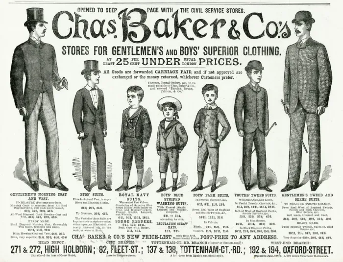 Framed Print : Advert for Chas. Baker & Co. gentlemen & boys clothing 1887 Framed Print : Advert for Chas. Baker & Co. gentlemen & boys clothing 1887